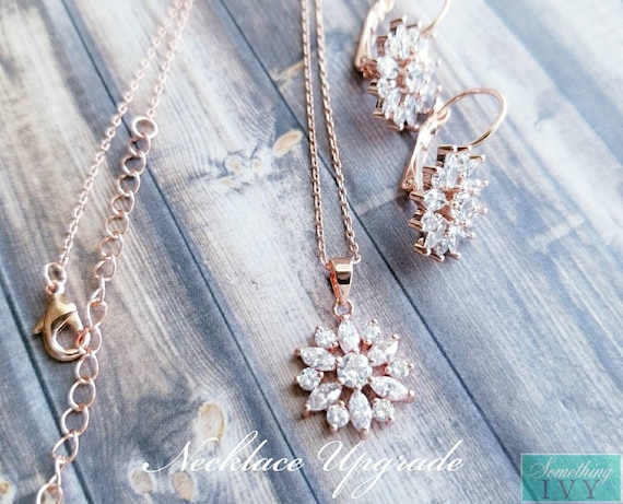 Rose gold necklace hotsell and matching earrings