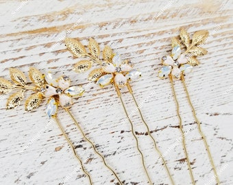 Fast Ship - Opal Hair Pins Set,Gold & Opal Hair Pins, Opal Hair pins, Gold Hair Sticks with Opal (Sold as set)