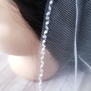 48&quot;L - Bugle Beaded Edge - Beaded  Wedding Veils - Bugle Beaded Wedding Veils - Simple Beaded Veils