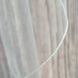 40&quot; Inch Long -  Frosted Seed Beaded Edge Veil - Beaded Veils - Frosted Beaded Edge - Opaque Beaded Veil -
