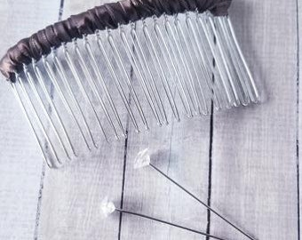 Dark Brown Drop Veil Pin Kits - Wedding Veil Pin Kits - Drop Wedding Pins -Wedding Veil Pins - Mantilla Veil Pins - Veil Pins  Satin Wrapped