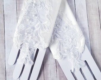 Guantes de encaje sin dedos de 6.5" - Guantes de satén color marfil - Guantes para ocasiones formales - Guantes de disfraz - Guantes de satén - Guantes de satén para novias