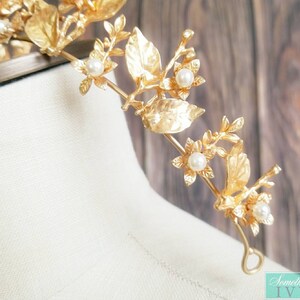 Fast Ship -2.5" Baroque Pearl Matte Gold Crown, Gold Hair Tiara, Gold & Pearl Tiara - Baroque - Sweet 16 Crown - Gold Crown - image 3