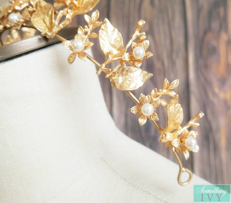 Fast Ship -2.5" Baroque Pearl Matte Gold Crown, Gold Hair Tiara, Gold & Pearl Tiara - Baroque - Sweet 16 Crown - Gold Crown - image 3