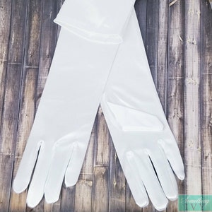 18&quot; - White Opera Gloves Satin - Formal Wear Gloves - Costume Gloves  - White Satin Gloves - 18&quot; long