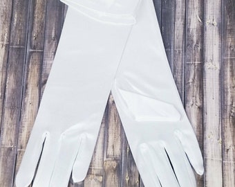 18" - White Opera Gloves Satin - Formal Wear Gloves - Costume Gloves  - White Satin Gloves - 18" long