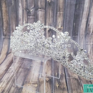 Silver Contoured Tiara, Silver Headband, Silver Hair Tiara, Silver & Rhinestone Tiara - Sweet 16 Crown - Pageant Crown
