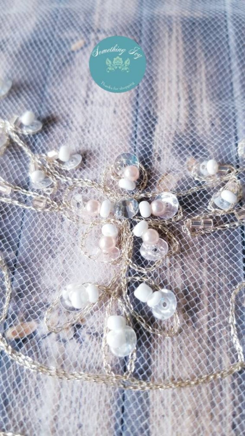 1 Day Ship Fingertip Length Champagne Beaded Veil Gold Wedding Veils Embroidered Gold Thread Champagne Beaded Veil SequinsPearls