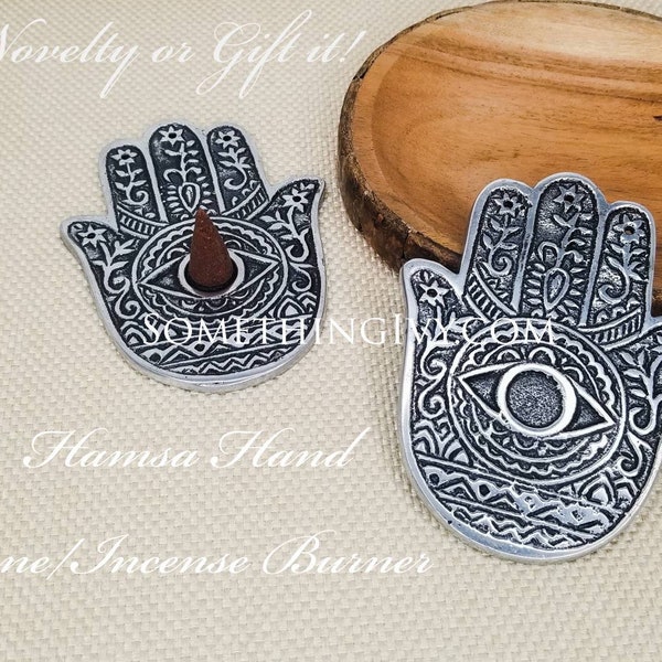 Metal Hamsa Hand Novelty Cone Burner - Hamsa Hand Incense Holder - Metal Incense Burner - Hamsa Hand Gifts - Great Novelty and Gifting