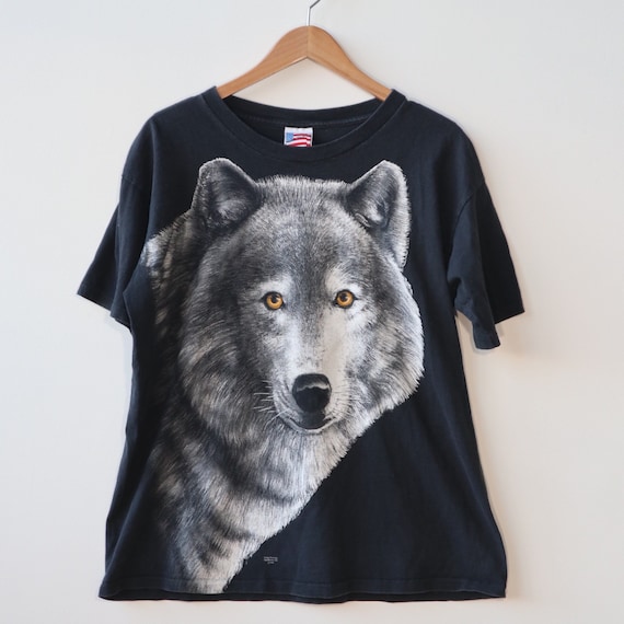 vintage 90s grunge snowy wolf single stitch crewneck t-shirt size