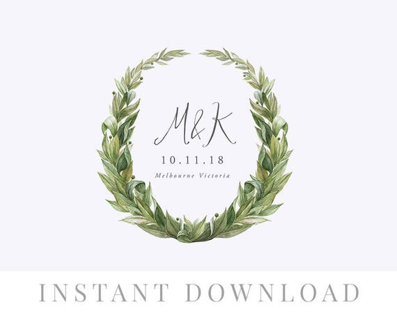 Wedding Wreath Monogram Instant Download Wedding Invite Diy Etsy