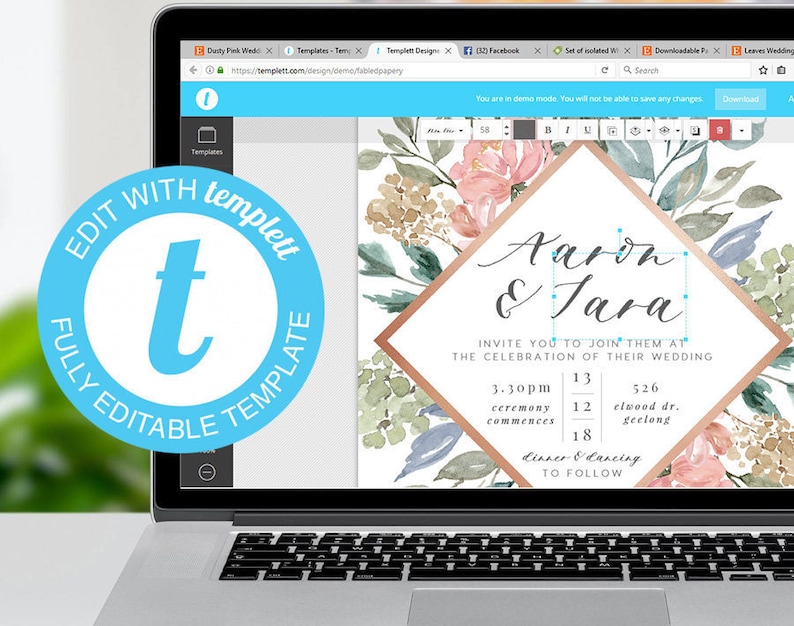 Templett Instant Download Printable Save The Date Template DIY Save the Date Blue Watercolor Editable Save The Date Save The Date Card