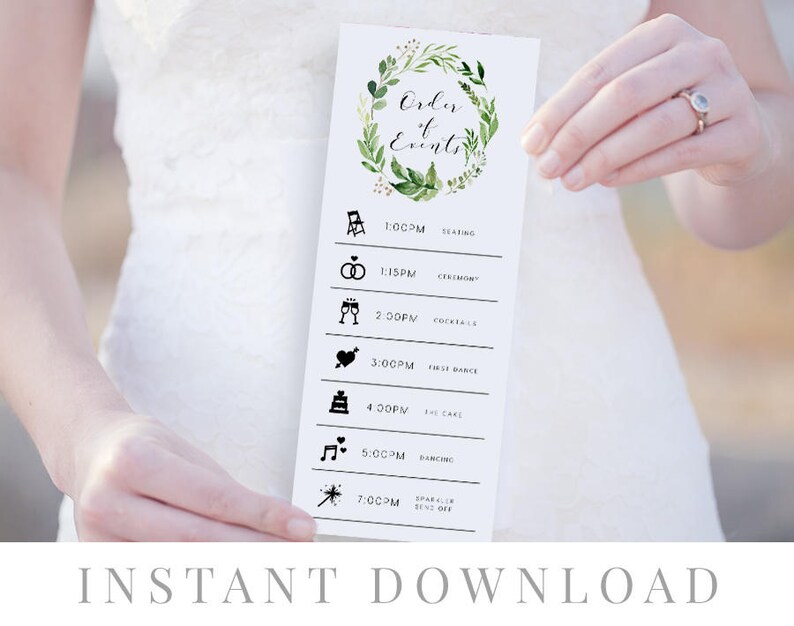 Printable Order of Events INSTANT DOWNLOAD Wedding Events | Etsy