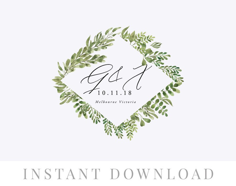 Wedding Wreath Monogram Instant Download Wedding Invite Diy Etsy