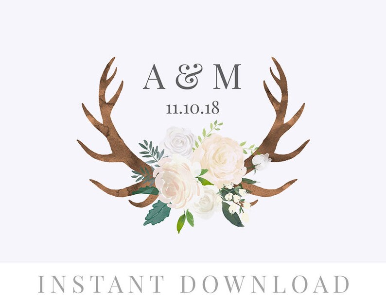 Wedding Wreath Monogram Instant Download Wedding Invite Diy Etsy