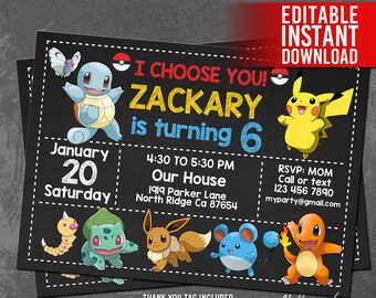 pokemon invitations etsy