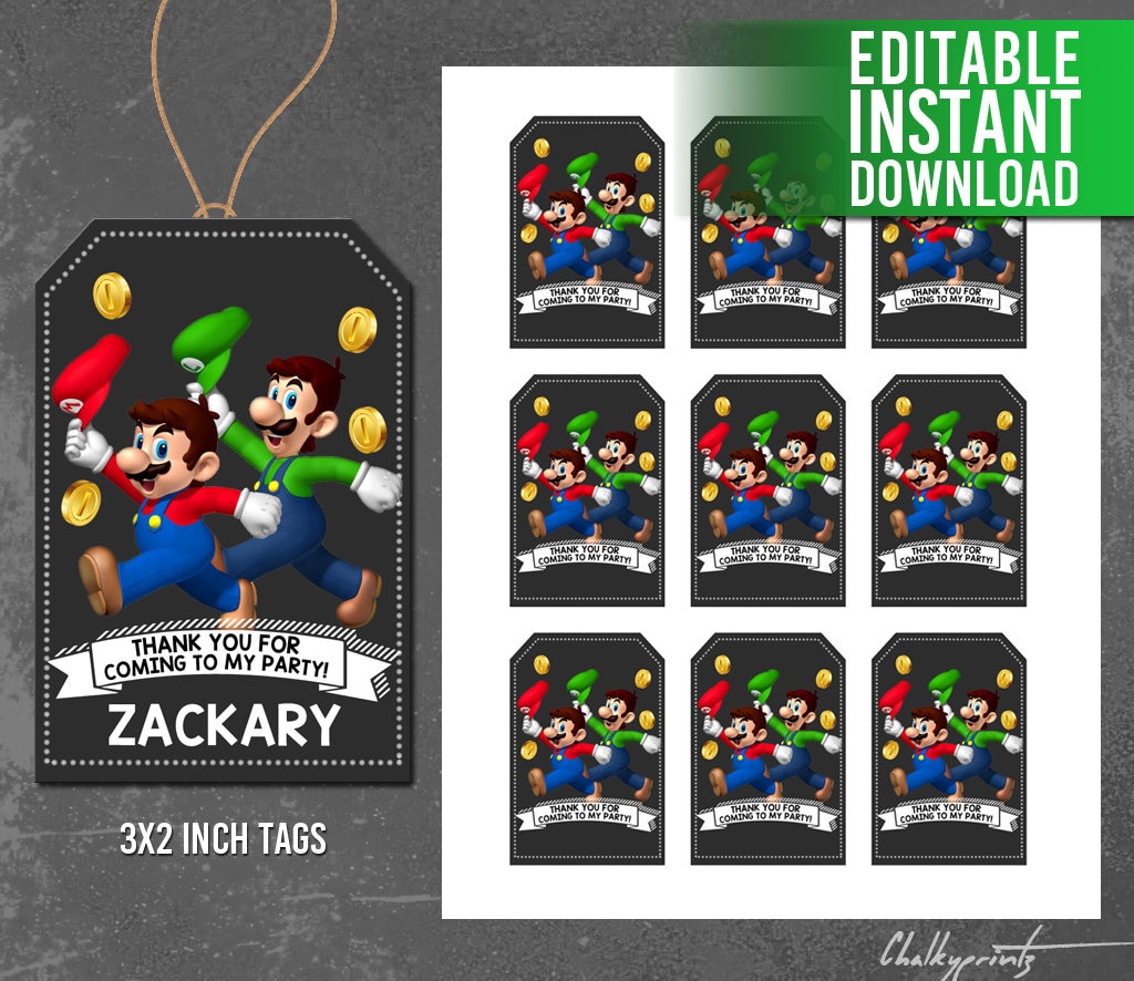 Super Mario Thank You Tags Instant Download Super Mario | Etsy