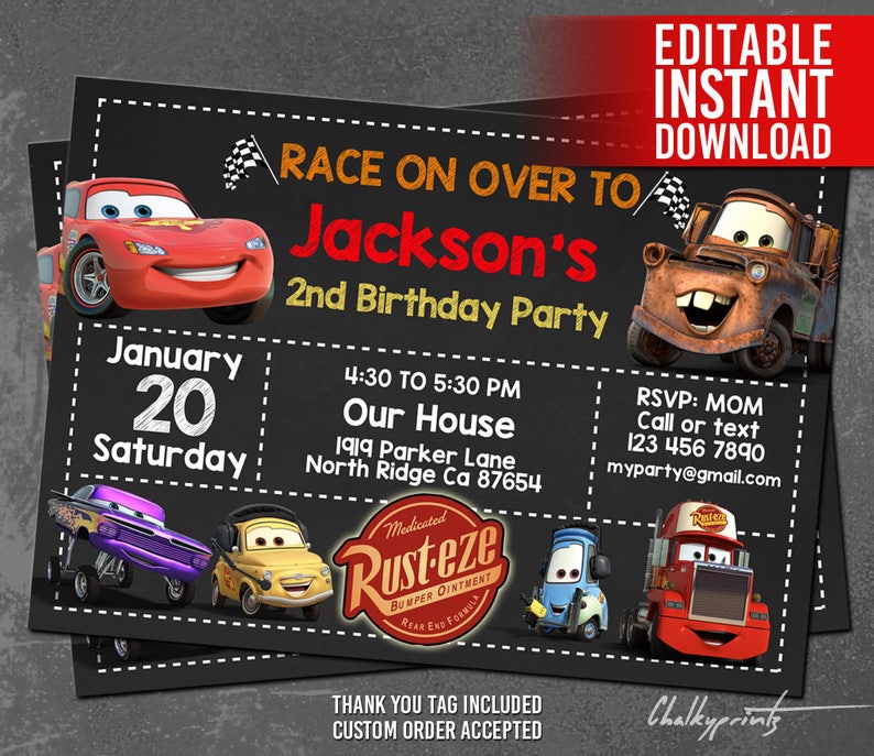 Disney Cars Invitation Instant Download Disney Cars Birthday Etsy