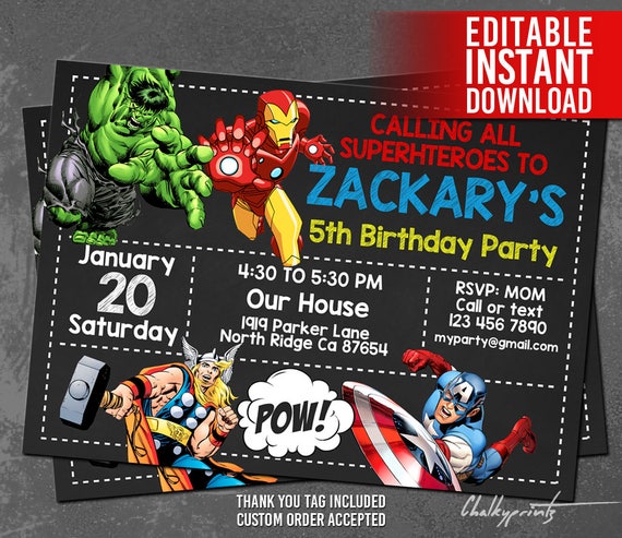 Avengers Invitations Free Template 1