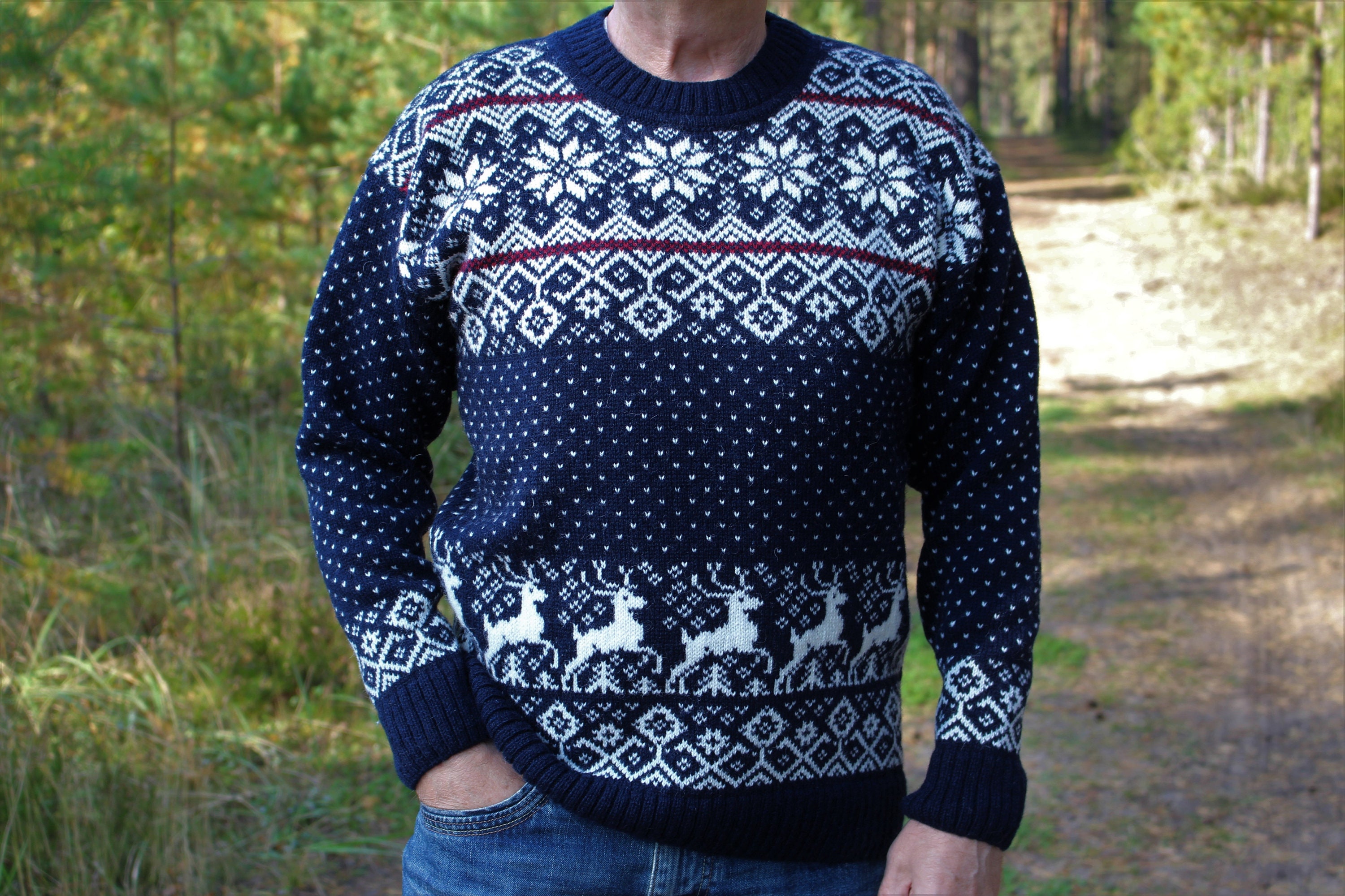 Blue and white christmas jumper discount