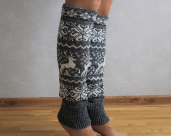 Norwegian Knit Leg Warmers, Christmas Leg Warmers, Nordic
