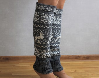 Norwegian knit leg warmers,Christmas leg warmers,Wool leg warmers,Winter leg warmers, Womens deer leg warmers, Christmas gift,Estonian knits