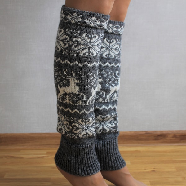 Norwegian knit leg warmers,Christmas leg warmers,Wool leg warmers,Winter leg warmers, Womens deer leg warmers, Christmas gift,Estonian knits