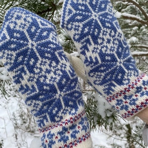 Nordic Wool Mittens: Snowflake Knit, Extra Warm, Estonian Style