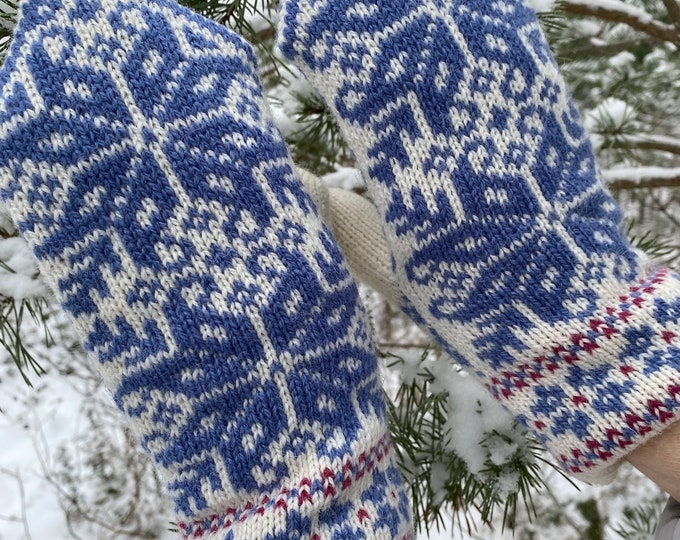 Nordic Wool Mittens: Snowflake Knit, Extra Warm, Estonian Style