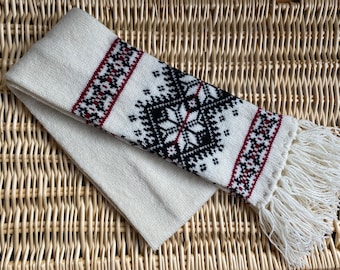 Sciarpa di lana a maglia norvegese, sciarpa invernale bianca, sciarpa a maglia con fiocchi di neve, sciarpa di lana natalizia, sciarpa di lana da donna, sciarpa di lana extra calda
