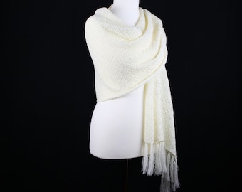 White Merino Wool Knit Shawl: Lightweight Wedding Cover-Up