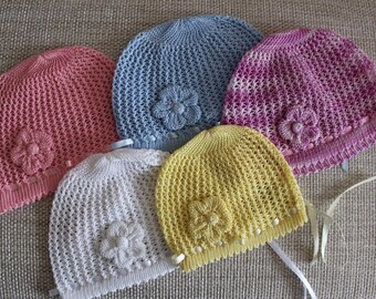 Cappello lavorato a maglia per ragazze, cappello in cotone, cappello da sole per bambina, cappello estivo per ragazze, cappello con fiore all'uncinetto, cappello per bambini, cappello estivo in pizzo