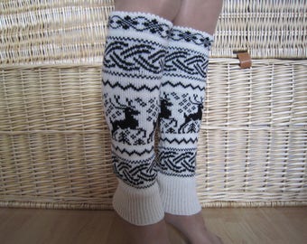 Christmas leg warmers, Norwegian knit leg warmers, Wool leg warmers, Winter leg warmers, Womens deer leg warmers, Christmas gift