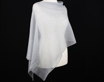 Poncho di lino a maglia, poncho di pizzo grigio, poncho a maglia estiva, scialle a maglia, poncho leggero, poncho di lino da donna, scialle estivo