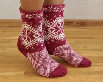Calzini in maglia di lana, calzini in lana norvegese, calzini in maglia di Natale, calzini in maglia invernali, calzini in lana da donna, regalo di Natale