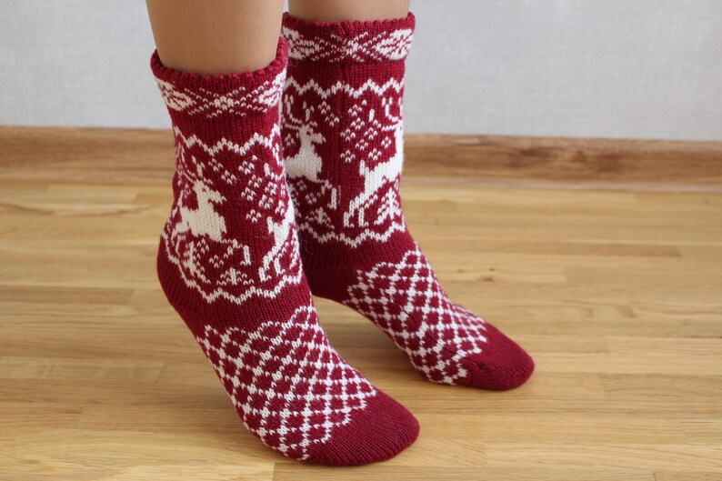 Christmas Knit Socks Norwegian Wool Socks Deer Knit Socks - Etsy Australia