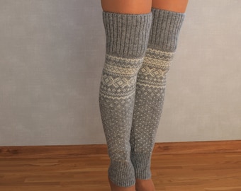 Norweger Wolle Strickstulpen, Hellgrau, Winter Geschenk