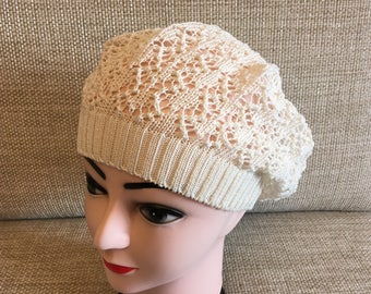 Cotton Knit Lace Beret - Summer Sun Hat