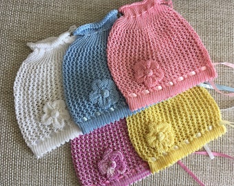 Cappello lavorato a maglia per ragazze, Cappello da sole per bambina, Cappello estivo per ragazze, Cappello di cotone, Cappello con fiore all'uncinetto, Cappello estivo in pizzo, Cappello per bambini