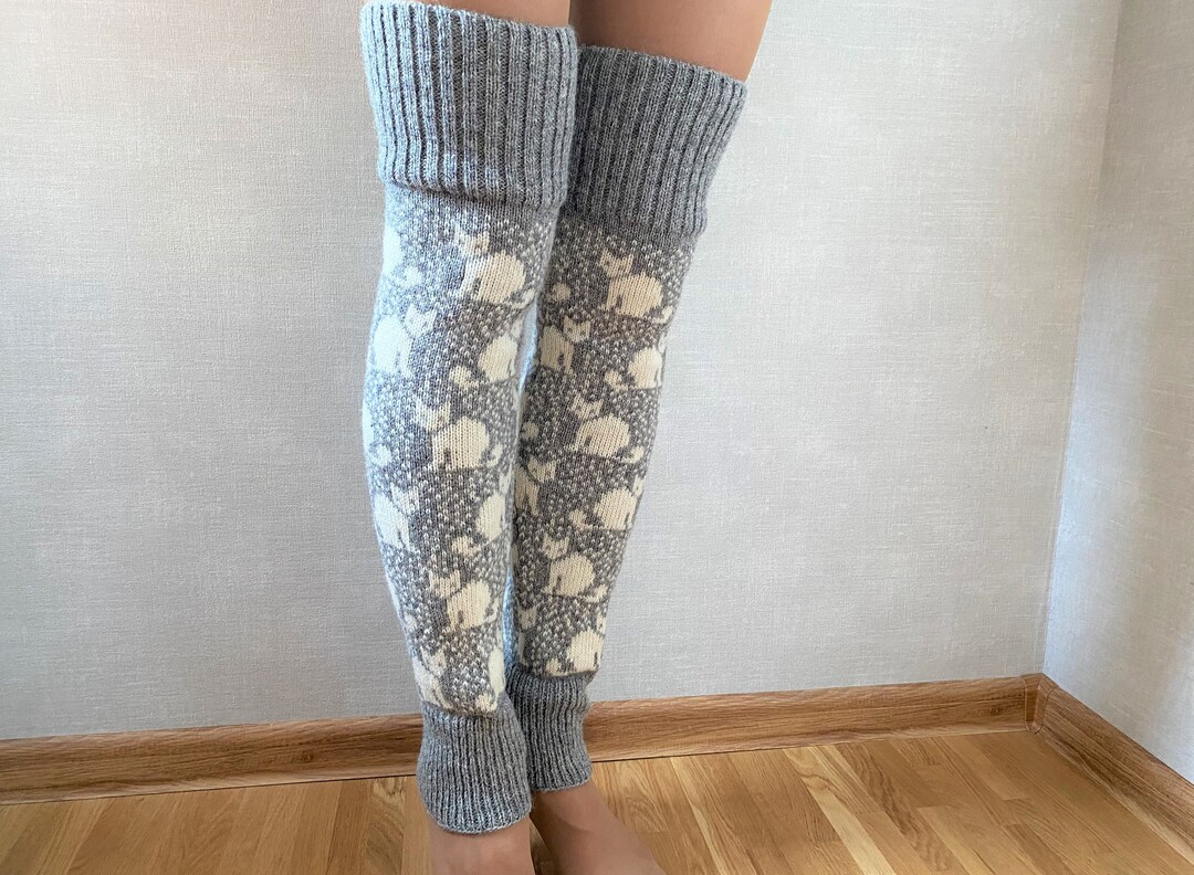 Cat wool leg warmers Over knee light grey leg warmers Long Etsy 日本