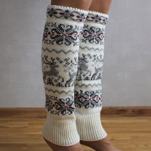 Norwegian knit leg warmers, Christmas leg warmers, Wool leg warmers, Estonian knits, Womens deer leg warmers, Christmas gift, Estonian gift