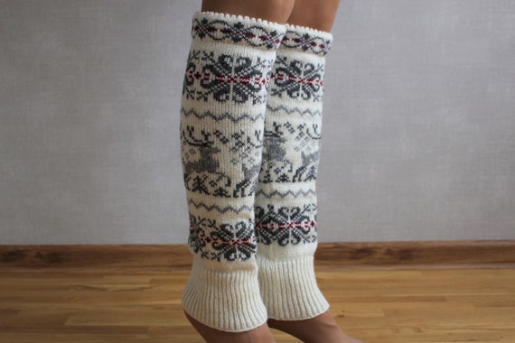 Norwegian knit leg warmers Christmas leg warmers Wool leg | Etsy