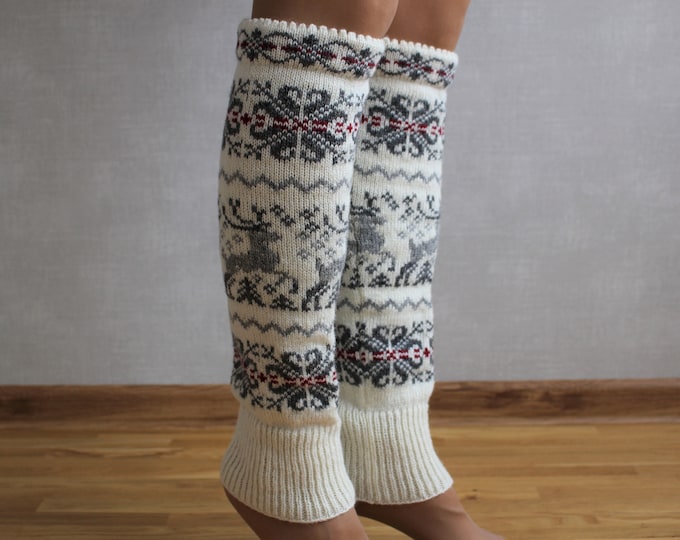 Norwegian Knit Leg Warmers, Christmas Leg Warmers, Wool Leg Warmers