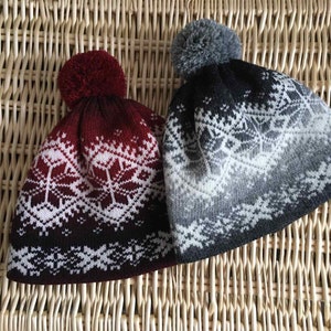 Norwegian Knit Multicolour Wool Winter Hat: Unisex Snowflake Pom-Pom Beanie