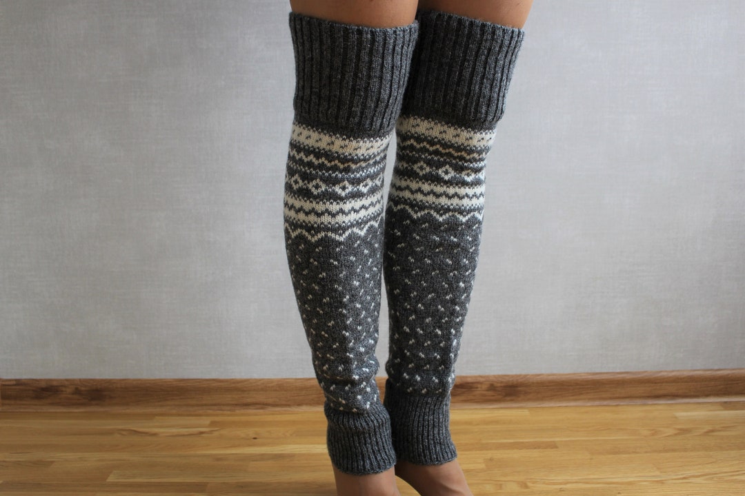 Norwegian Knit Leg Warmers, Christmas Leg Warmers, Nordic Wool Leg
