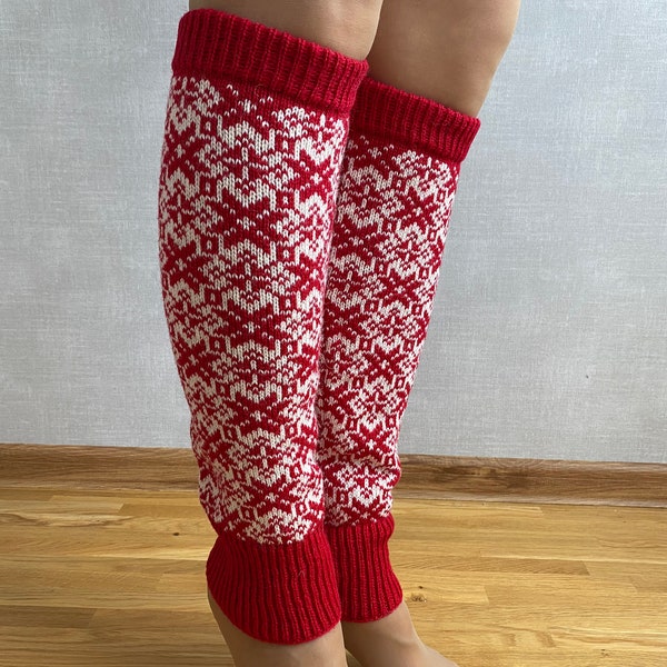 Hand Knitted Wool Leg Warmers - SD Red Mix