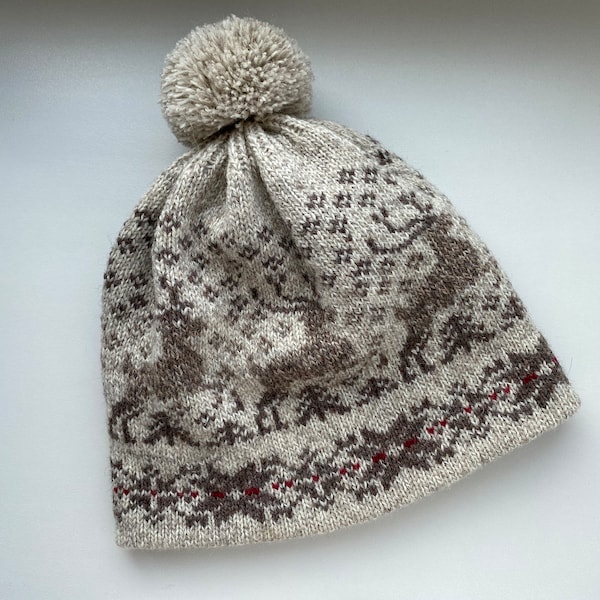 Bonnet norvégien en laine beige, bonnet d'hiver pour femme, bonnet en laine en tricot nordique, bonnet en laine de Noël, bonnet d'hiver en cerf, bonnet d'hiver extra chaud, bonnet en laine pour homme