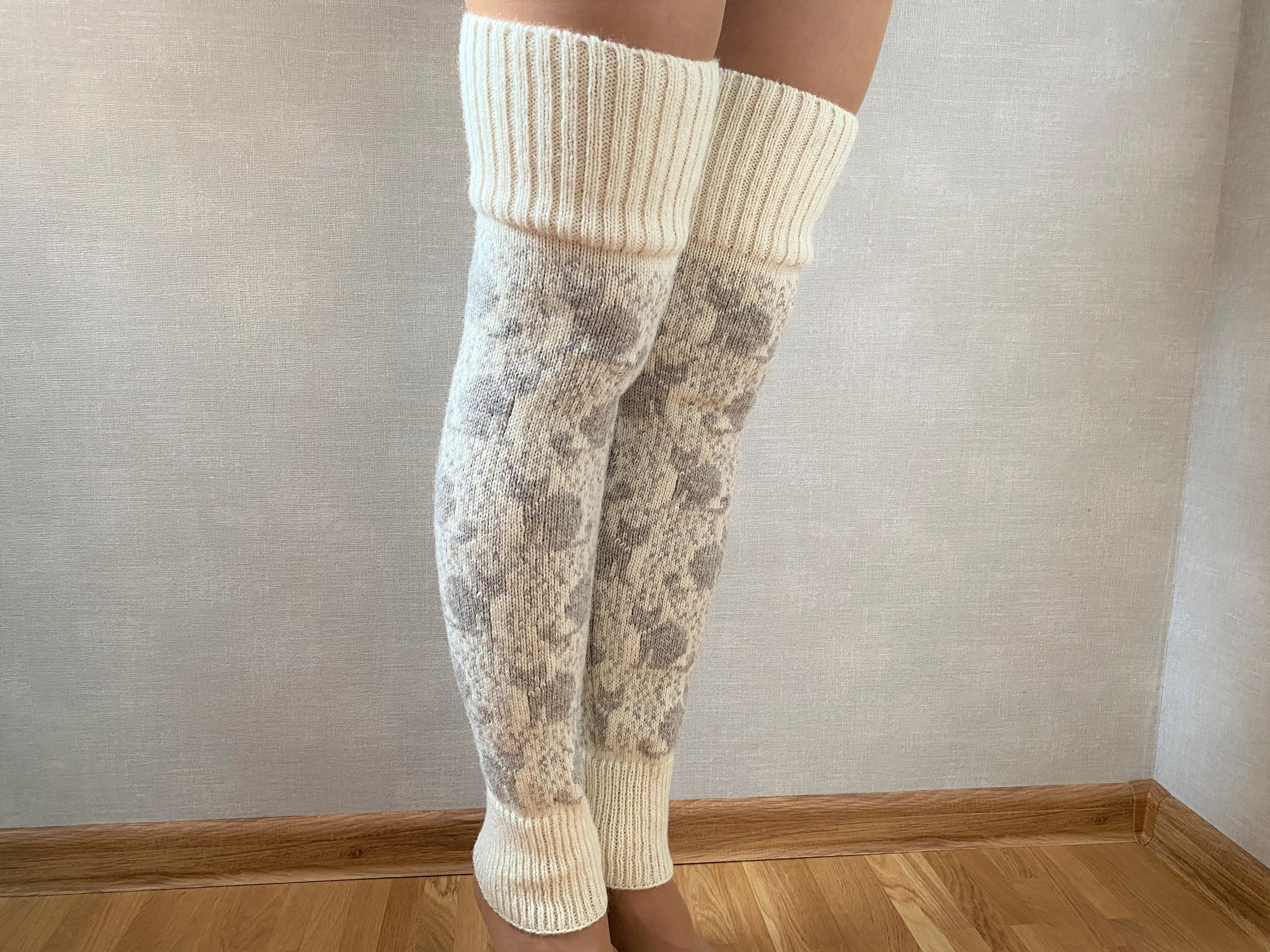 Cat Wool Leg Warmers Over Knee Beige Leg Warmers Long Knit Etsy