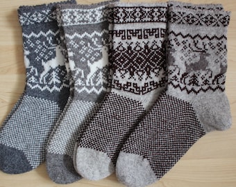 Norwegian Wool Knit Socks, Reindeer Winter Socks