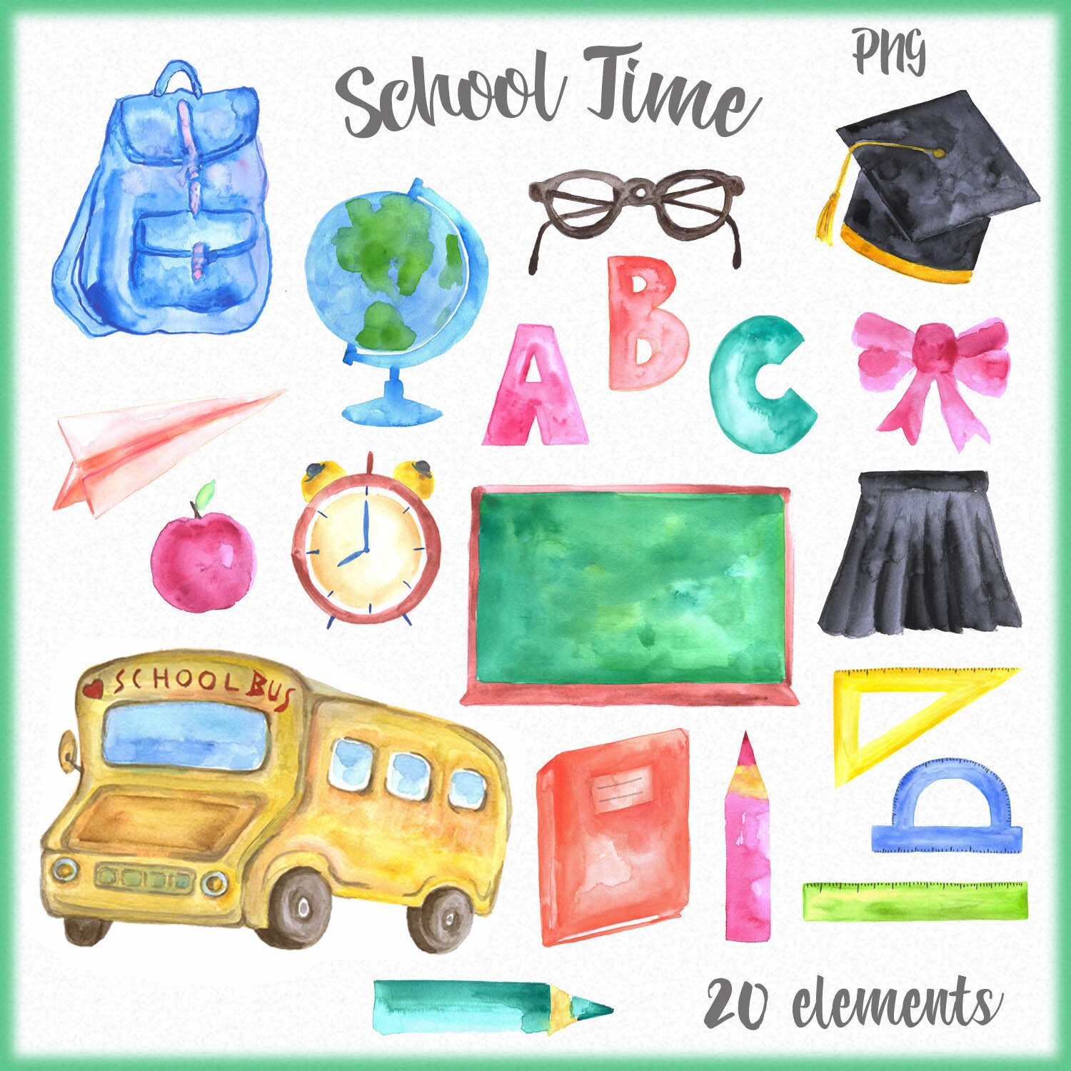 Watercolor school supplies clipart Back to school clipart Etsy